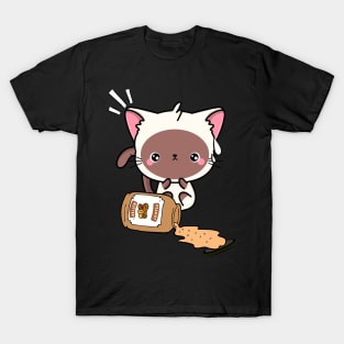 Cute White Cat spilled a jar of peanut butter T-Shirt